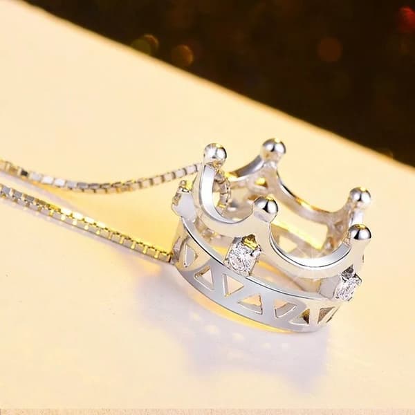 Crystal Crown Pendant 925 Sterling Silver Chain Necklace Womens Jewellery Gifts