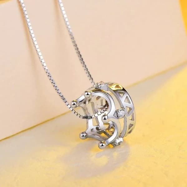 Crystal Crown Pendant 925 Sterling Silver Chain Necklace Womens Jewellery Gifts