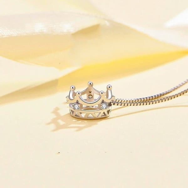 Crystal Crown Pendant 925 Sterling Silver Chain Necklace Womens Jewellery Gifts