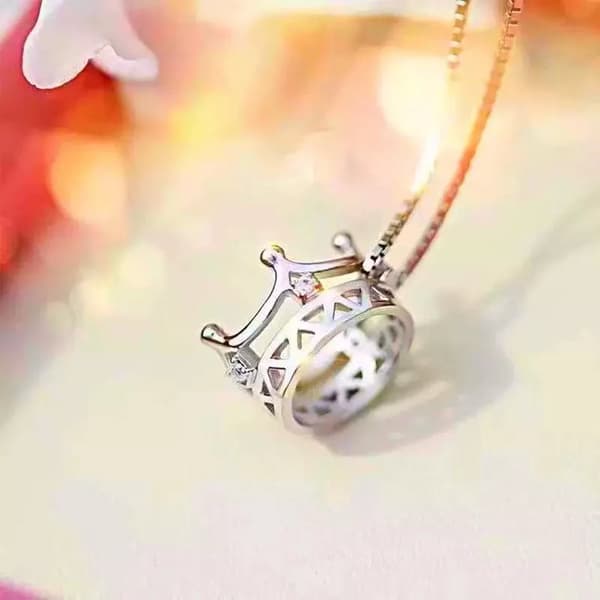Crystal Crown Pendant 925 Sterling Silver Chain Necklace Womens Jewellery Gifts