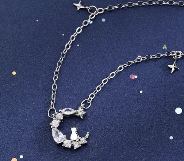 Women Moon Star Cat Pendant Chain Necklace 925 Sterling Silver Jewellery Gift UK