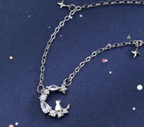 Women Moon Star Cat Pendant Chain Necklace 925 Sterling Silver Jewellery Gift UK