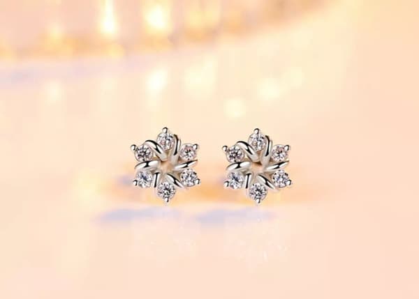 Swirl Crystal Flower Earrings Stud 925 Sterling Silver Women Girl Jewellery gift