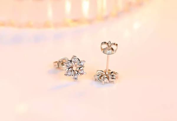 Swirl Crystal Flower Earrings Stud 925 Sterling Silver Women Girl Jewellery gift