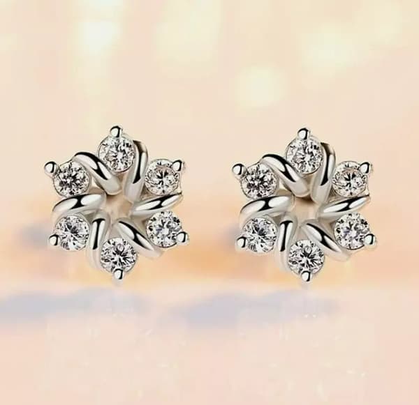 Swirl Crystal Flower Earrings Stud 925 Sterling Silver Women Girl Jewellery gift