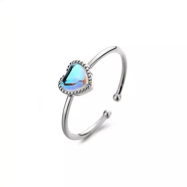Blue Heart Stone Adjustable Ring 925 Sterling Silver Women Jewellery Love Gift