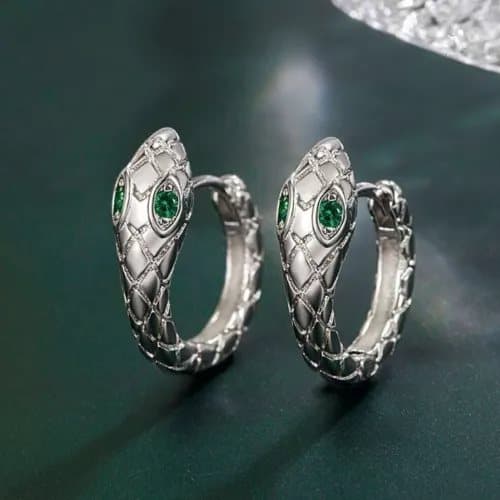 Green Eye Snake Hoop Earrings 925 Sterling Silver Women Girl Jewellery Love Gift