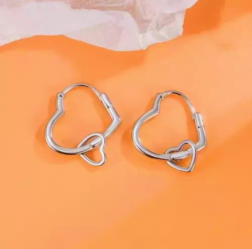 Womens Girl 925 Sterling Silver Double Love Heart Hoop Stud Earring Jewellery UK