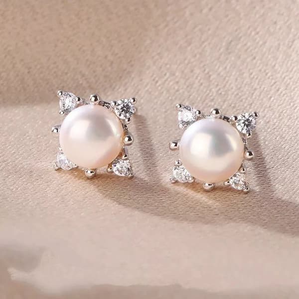 925 Sterling Silver Square Pearl Stone Stud Earrings Womens Girls Jewellery Gift