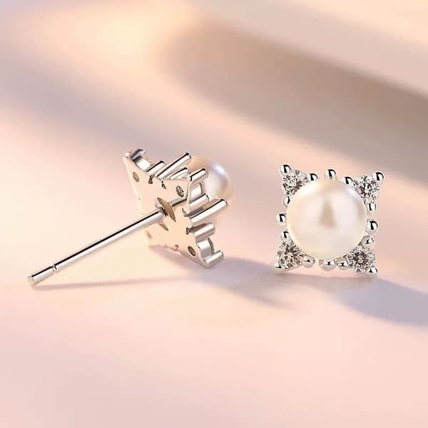 925 Sterling Silver Square Pearl Stone Stud Earrings Womens Girls Jewellery Gift
