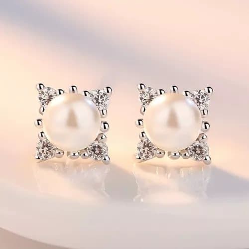925 Sterling Silver Square Pearl Stone Stud Earrings Womens Girls Jewellery Gift