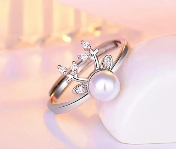 Pearl Elk Adjustable Ring 925 Sterling Silver Womens Girl Jewellery Love Gift UK