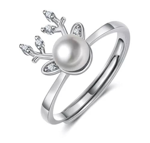 Pearl Elk Adjustable Ring 925 Sterling Silver Womens Girl Jewellery Love Gift UK