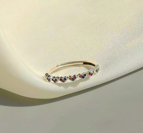 925 Sterling Silver Mini Colourful Heart Adjustable Ring Women Girl Jewellery UK