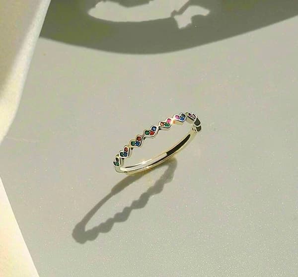 925 Sterling Silver Mini Colourful Heart Adjustable Ring Women Girl Jewellery UK