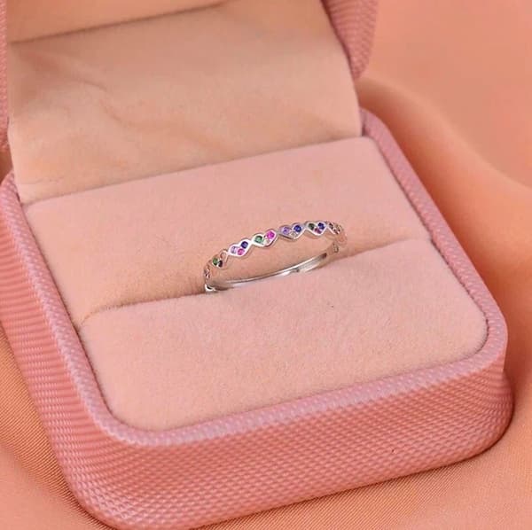 925 Sterling Silver Mini Colourful Heart Adjustable Ring Women Girl Jewellery UK