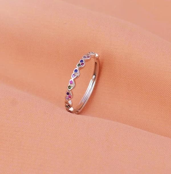 925 Sterling Silver Mini Colourful Heart Adjustable Ring Women Girl Jewellery UK