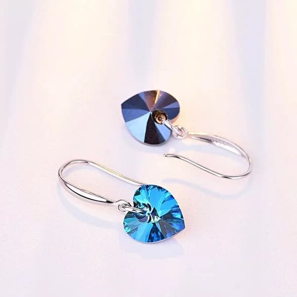 Ocean Heart Blue Drop Hook Stud Earrings 925 Sterling Silver Womens Jewellery UK