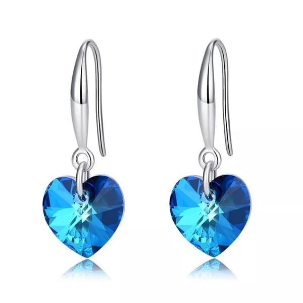 Ocean Heart Blue Drop Hook Stud Earrings 925 Sterling Silver Womens Jewellery UK