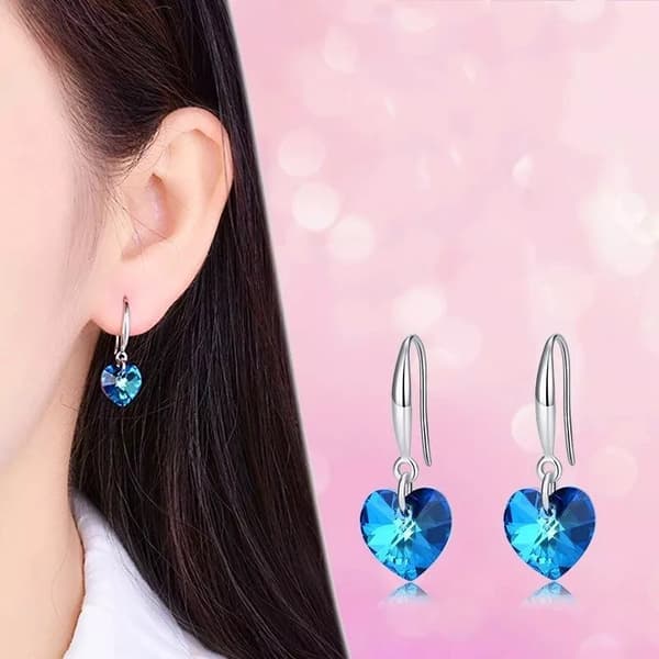 Ocean Heart Blue Drop Hook Stud Earrings 925 Sterling Silver Womens Jewellery UK