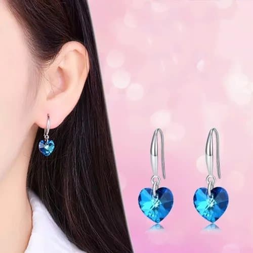 Ocean Heart Blue Drop Hook Stud Earrings 925 Sterling Silver Womens Jewellery UK