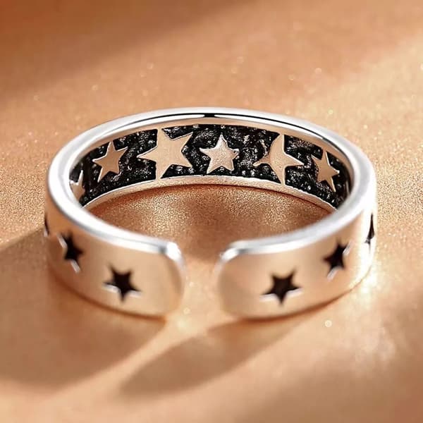 Retro Moon Star Adjustable Ring 925 Sterling Silver Plt Women Mens Jewellery UK