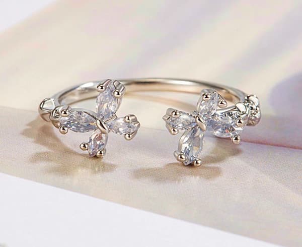 925 Sterling Silver Double Butterfly Adjustable Ring Womens Girls Jewellery Gift