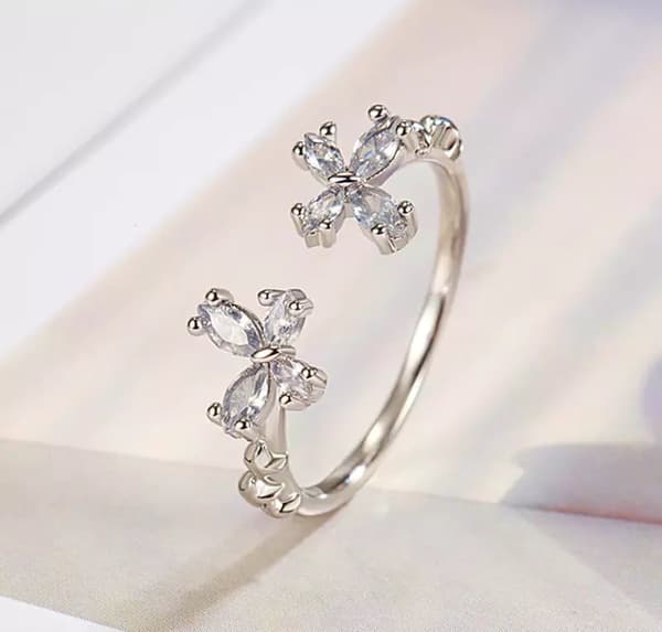 925 Sterling Silver Double Butterfly Adjustable Ring Womens Girls Jewellery Gift