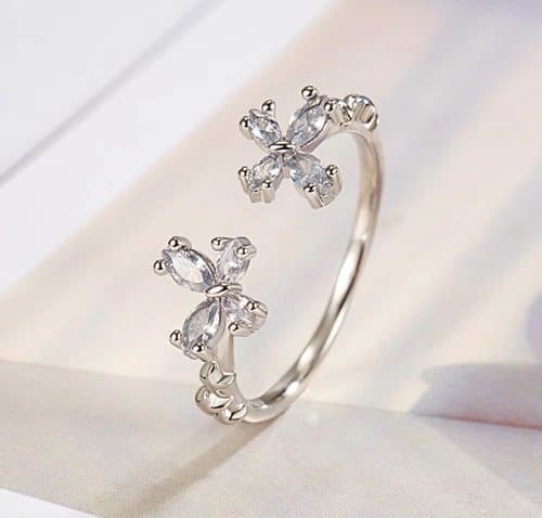 925 Sterling Silver Double Butterfly Adjustable Ring Womens Girls Jewellery Gift