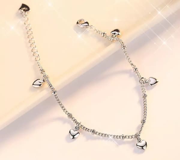 Heart Drop Linked Charm 925 Sterling Silver Bracelet Womens Girls Jewellery Gift