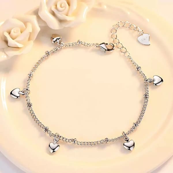 Heart Drop Linked Charm 925 Sterling Silver Bracelet Womens Girls Jewellery Gift