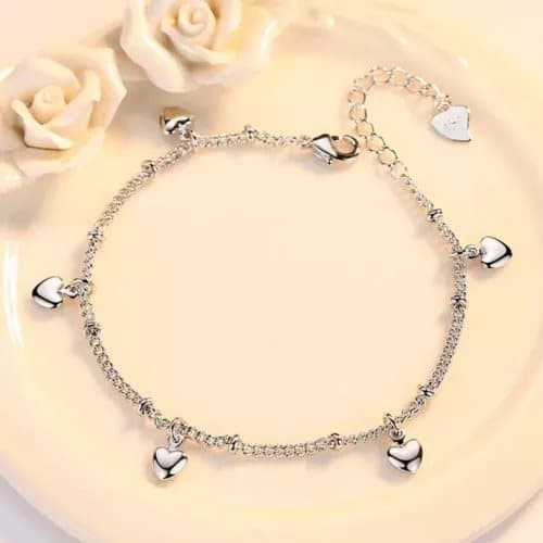 Heart Drop Linked Charm 925 Sterling Silver Bracelet Womens Girls Jewellery Gift