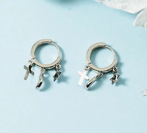 925 Sterling Silver Cross Star Dangle Hoop Earrings Women Girls Jewellery Gift