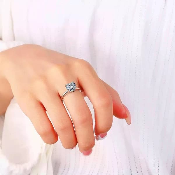 925 Sterling Silver Crystal Heart Adjustable Ring Womens Girls Jewellery Gift UK