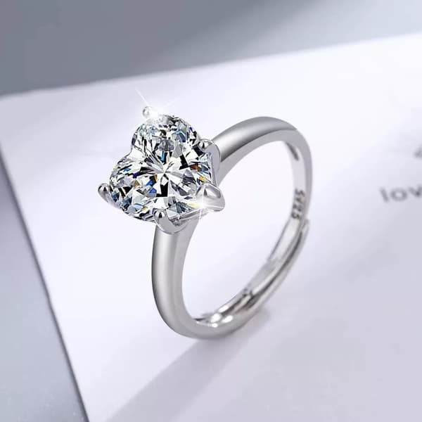 925 Sterling Silver Crystal Heart Adjustable Ring Womens Girls Jewellery Gift UK