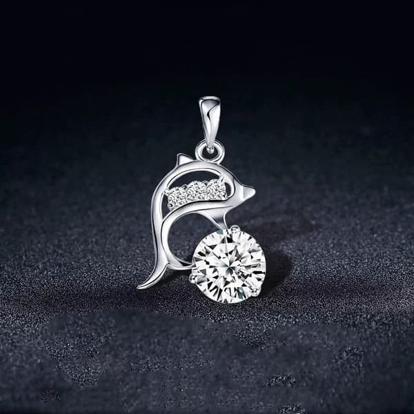 Crystal Dolphin Pendant 925 Sterling Silver Chain Necklace Womens Jewellery Gift