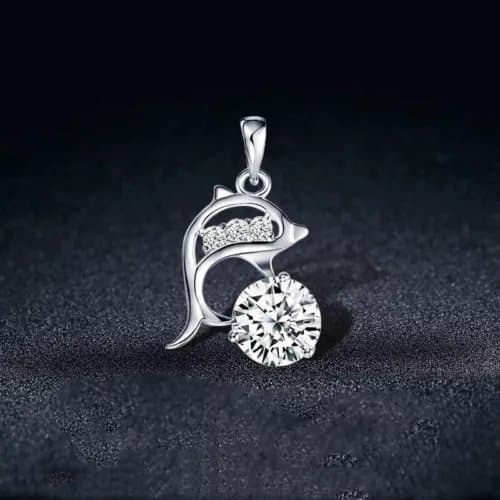Crystal Dolphin Pendant 925 Sterling Silver Chain Necklace Womens Jewellery Gift