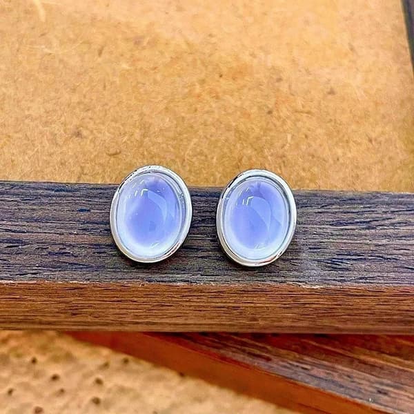 925 Sterling Silver Oval Moon Stone Stud Earrings Womens Girls Jewellery Gift UK
