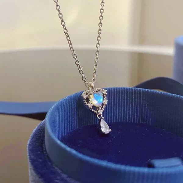 Moonstone Heart Water Drop 925 Sterling Silver Necklace Womens Jewellery Gifts