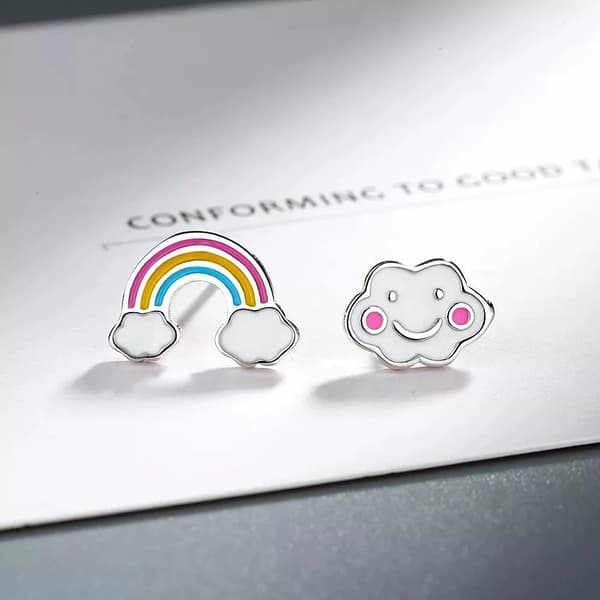 925 Sterling Silver Rainbow Cloud Ear Stud Earrings Womens Girls Jewellery Gifts