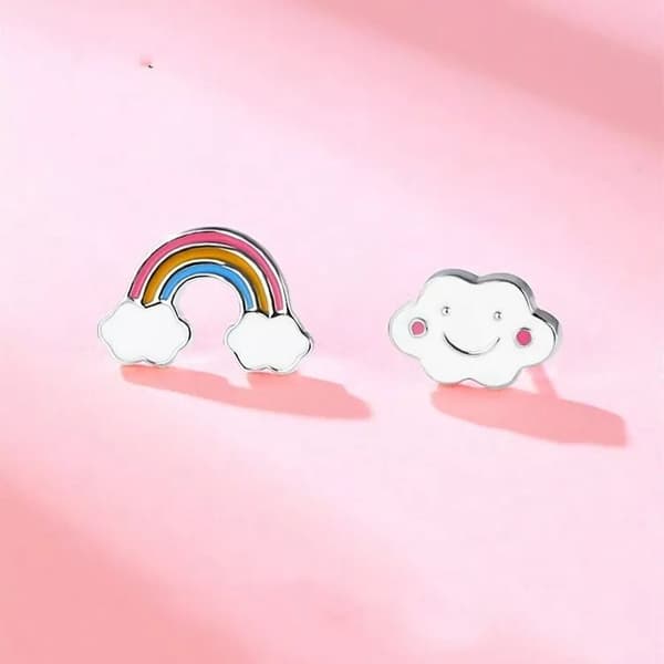 925 Sterling Silver Rainbow Cloud Ear Stud Earrings Womens Girls Jewellery Gifts