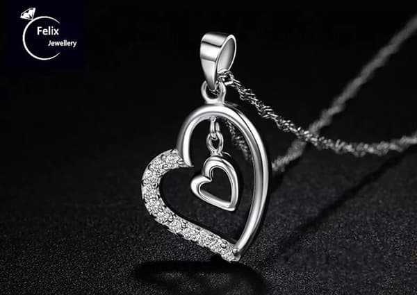 Double Heart Pendant 925 Sterling Silver Necklace Chain Women’s Jewellery Gifts