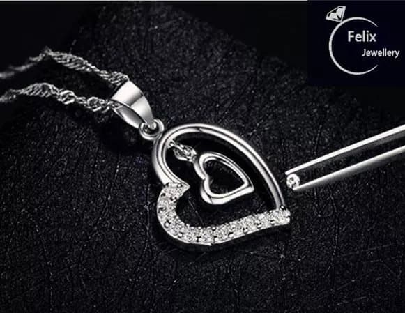 Double Heart Pendant 925 Sterling Silver Necklace Chain Women’s Jewellery Gifts