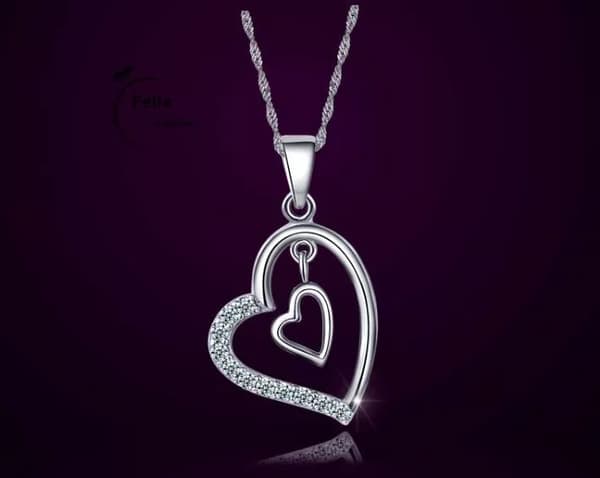 Double Heart Pendant 925 Sterling Silver Necklace Chain Women’s Jewellery Gifts