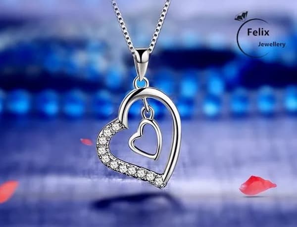 Double Heart Pendant 925 Sterling Silver Necklace Chain Women’s Jewellery Gifts