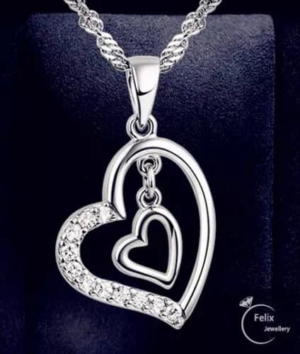 Double Heart Pendant 925 Sterling Silver Necklace Chain Women’s Jewellery Gifts
