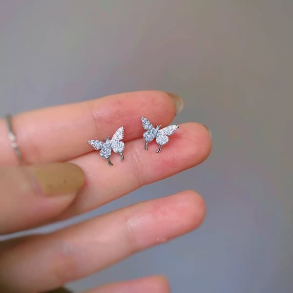 925 Sterling Silver Crystal Butterfly Ear Stud Earrings Womens Girl Jewellery UK