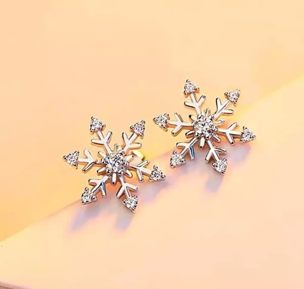 Christmas Crystal Snowflake Stud Earrings 925 Sterling Silver Womens Jewellery
