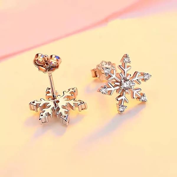 Christmas Crystal Snowflake Stud Earrings 925 Sterling Silver Womens Jewellery