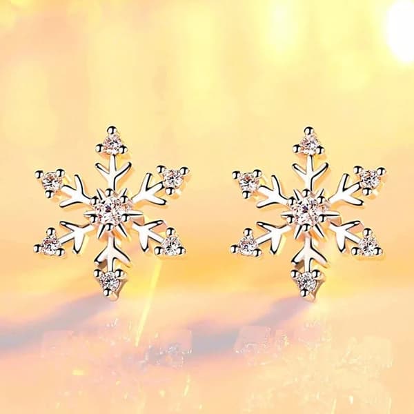 Christmas Crystal Snowflake Stud Earrings 925 Sterling Silver Womens Jewellery